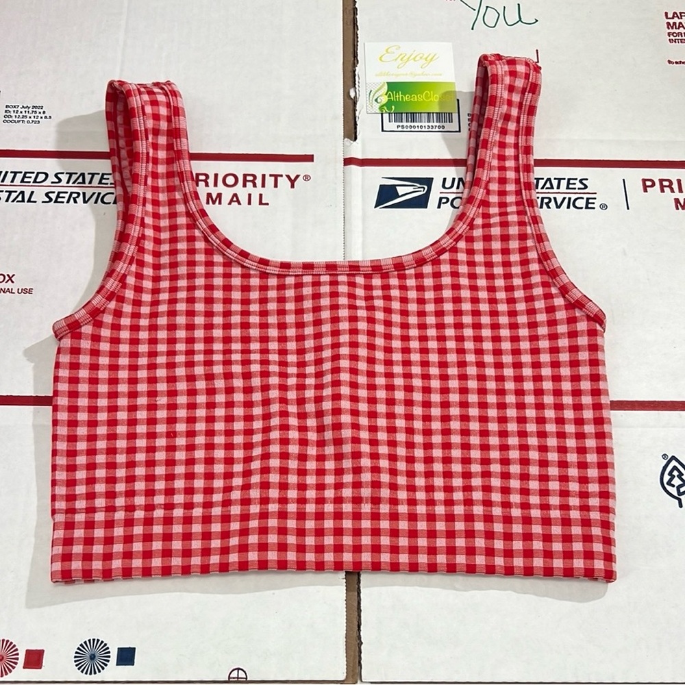 No Boundaries Red and White Fitted Crop Tank Top